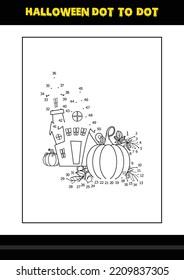 Halloween dot to dot coloring page for kids. Line art coloring page design for kids.