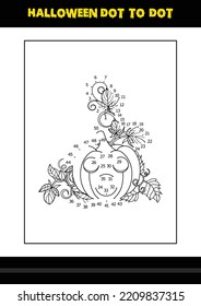 Halloween dot to dot coloring page for kids. Line art coloring page design for kids.