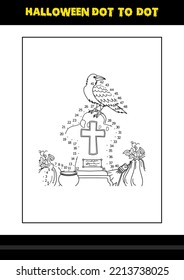 Halloween dot to dot coloring page for kids. Line art coloring page design for kids.