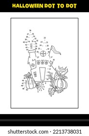 Halloween dot to dot coloring page for kids. Line art coloring page design for kids.