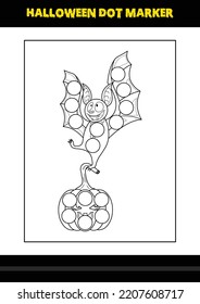 Halloween dot marker coloring page for kids. Line art coloring page design for kids.