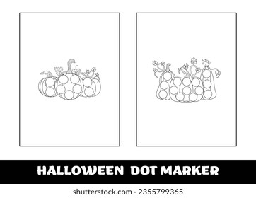 Halloween dot marker coloring page for kids. Halloween education dot marker game for preschool children..