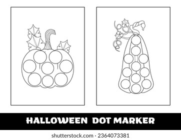 Halloween dot marker coloring page for kids. Halloween education dot marker game for preschool children..