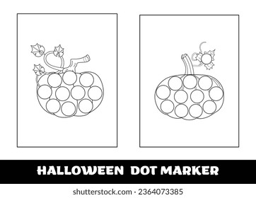 Halloween dot marker coloring page for kids. Halloween education dot marker game for preschool children..
