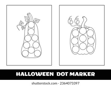 Halloween, página de coloración de marcadores de puntos para niños. Juego de marcadores de puntos educativos de Halloween para niños preescolares.