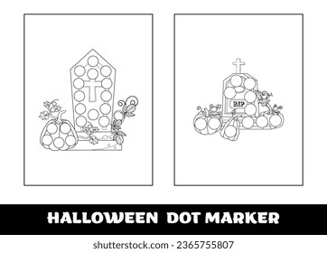 Halloween dot marker coloring page for kids. Halloween education dot marker game for preschool children..