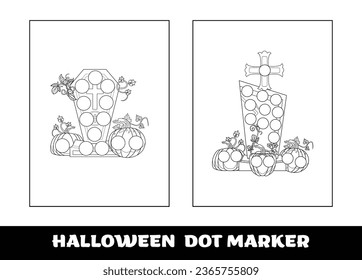 Halloween dot marker coloring page for kids. Halloween education dot marker game for preschool children..