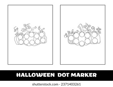 Halloween, página de coloración de marcadores de puntos para niños. Juego de marcadores de puntos educativos de Halloween para niños preescolares.
