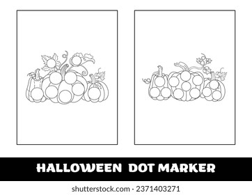 Halloween dot marker coloring page for kids. Halloween education dot marker game for preschool children..