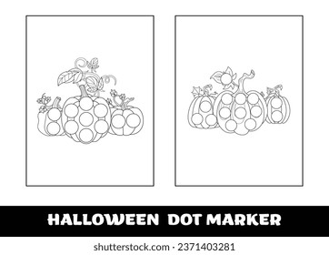 Halloween dot marker coloring page for kids. Halloween education dot marker game for preschool children..