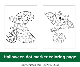 Halloween Punktemarkierungsseite für Kinder. Halloween education dot marker game for preschool children