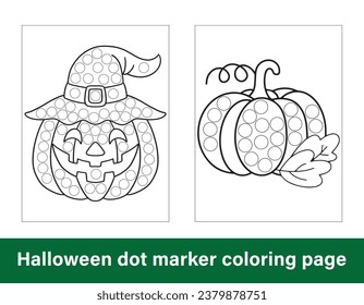 Halloween dot marker coloring page for kids. Halloween education dot marker game for preschool children