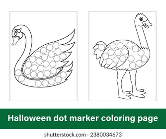 Halloween, página de coloración de marcadores de puntos para niños. Diseño de página de coloreado de líneas de arte para niños