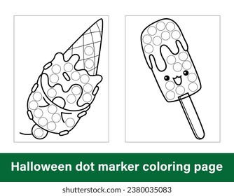 Halloween dot marker coloring page for kids. Line art coloring page design for kids