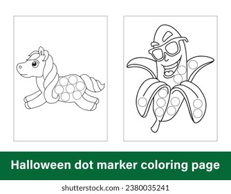 Halloween dot marker coloring page for kids. Line art coloring page design for kids