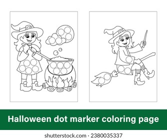 Halloween dot marker coloring page for kids. Line art coloring page design for kids