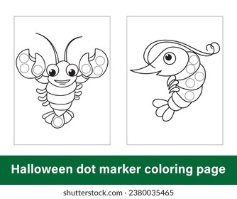 Halloween dot marker coloring page for kids. Line art coloring page design for kids