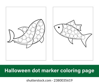 Halloween dot marker coloring page for kids. Line art coloring page design for kids