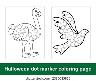Halloween dot marker coloring page for kids. Line art coloring page design for kids