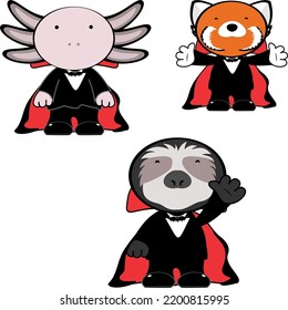 halloween dracula costume cartoon animals set illustration in vector format