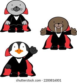 halloween dracula costume cartoon animals set illustration in vector format