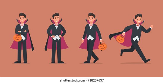 Halloween dracula with pumpkin character vector design. 