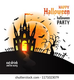 Halloween Dracula s castle. Vector illustration on white.