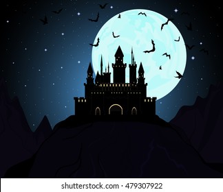 Halloween Dracula's castle. Vector illustration