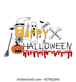 Halloween draw vector designs background, Halloween doodle line from free hand on white background