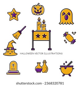 Halloween drawing doodle collections cartoon icon illustrations cute ghost hunter house night hat moon bone spider bat zombie grave potion vampire witch