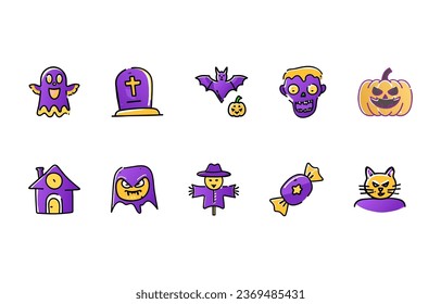  Halloween drawing doodle collections cartoon icon illustrations cute ghost hunter house night hat moon bone spider bat zombie grave potion vampire witch
