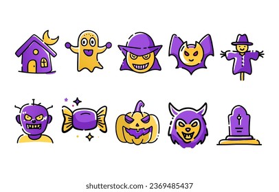  Halloween drawing doodle collections cartoon icon illustrations cute ghost hunter house night hat moon bone spider bat zombie grave potion vampire witch