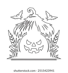 Halloween drawing page vector,  Jack-o'-lantern, pumpkin art for drawing page