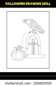 Halloween drawing skill for kids. Halloween drawing skill coloring page for kids.