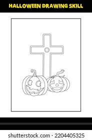 Halloween drawing skill for kids. Halloween drawing skill coloring page for kids.