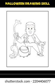 Halloween drawing skill for kids. Halloween drawing skill coloring page for kids.