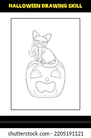 Halloween drawing skill for kids. Halloween drawing skill coloring page for kids.