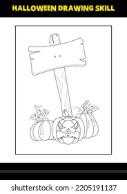Halloween drawing skill for kids. Halloween drawing skill coloring page for kids.