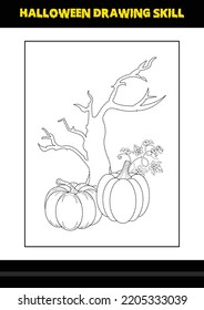 Halloween drawing skill for kids. Halloween drawing skill coloring page for kids.
