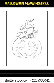 Halloween drawing skill for kids. Halloween drawing skill coloring page for kids.