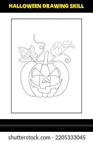 Halloween drawing skill for kids. Halloween drawing skill coloring page for kids.