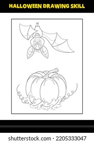 Halloween drawing skill for kids. Halloween drawing skill coloring page for kids.