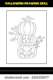Halloween drawing skill for kids. Halloween drawing skill coloring page for kids.