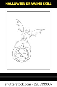 Halloween drawing skill for kids. Halloween drawing skill coloring page for kids.