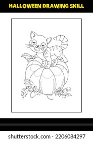 Halloween drawing skill for kids. Halloween drawing skill coloring page for kids.
