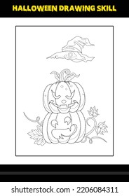 Halloween drawing skill for kids. Halloween drawing skill coloring page for kids.