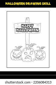 Halloween drawing skill for kids. Halloween drawing skill coloring page for kids.