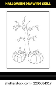 Halloween drawing skill for kids. Halloween drawing skill coloring page for kids.