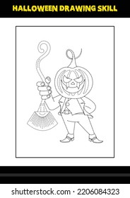 Halloween drawing skill for kids. Halloween drawing skill coloring page for kids.