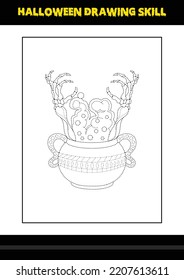 Halloween drawing skill for kids. Halloween drawing skill coloring page for kids.